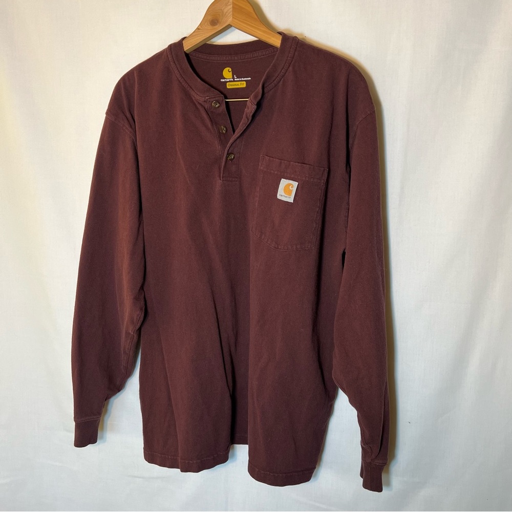 Carhartt Long Sleeve 1/4 button Red brown men’s Large - Picture 3 of 5